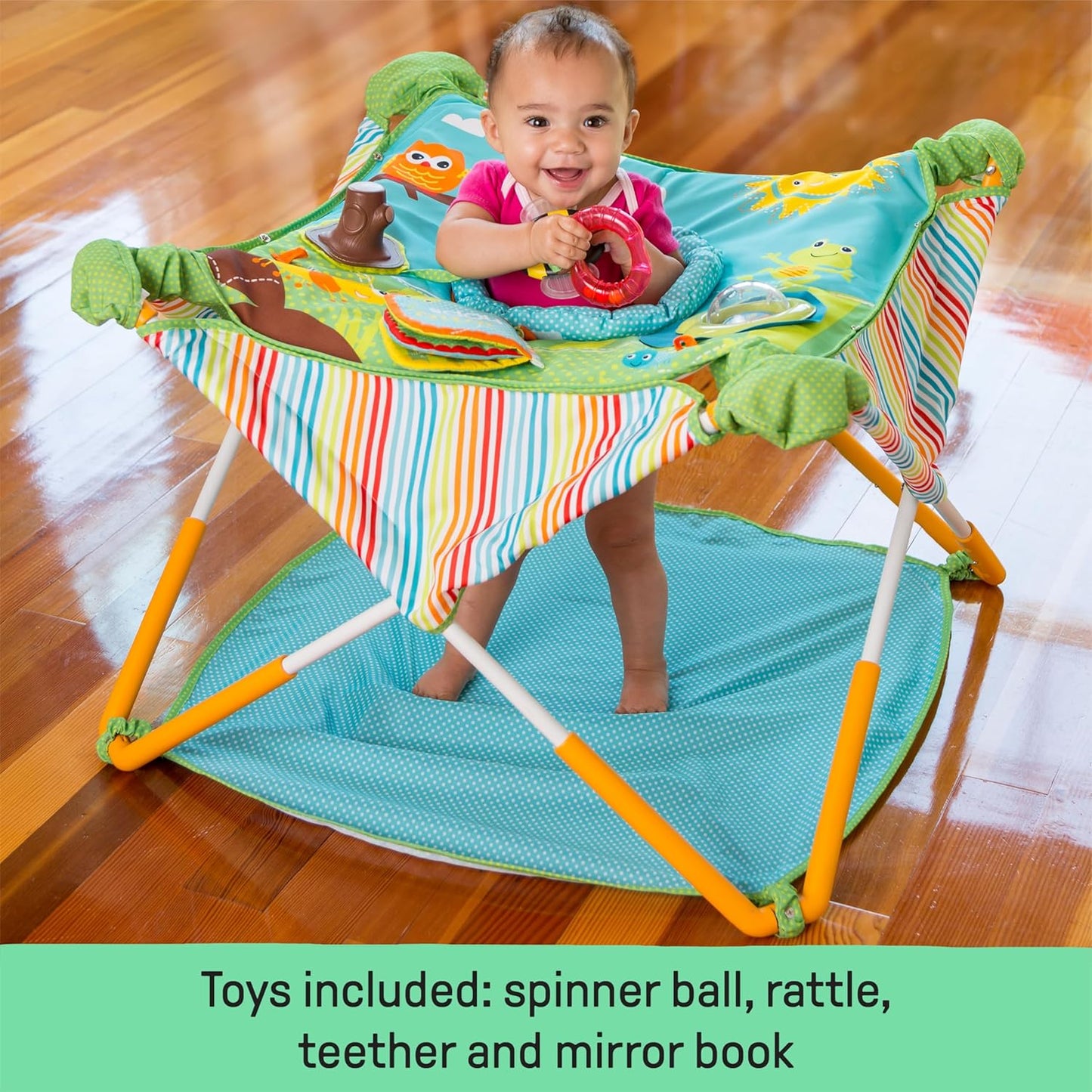 , Pop 'N Jump SE Portable Baby Activity Center, Indoor Outdoor Use, Lightweight, Carrying Bag, Canopy, 6-12 Months (Sweets)