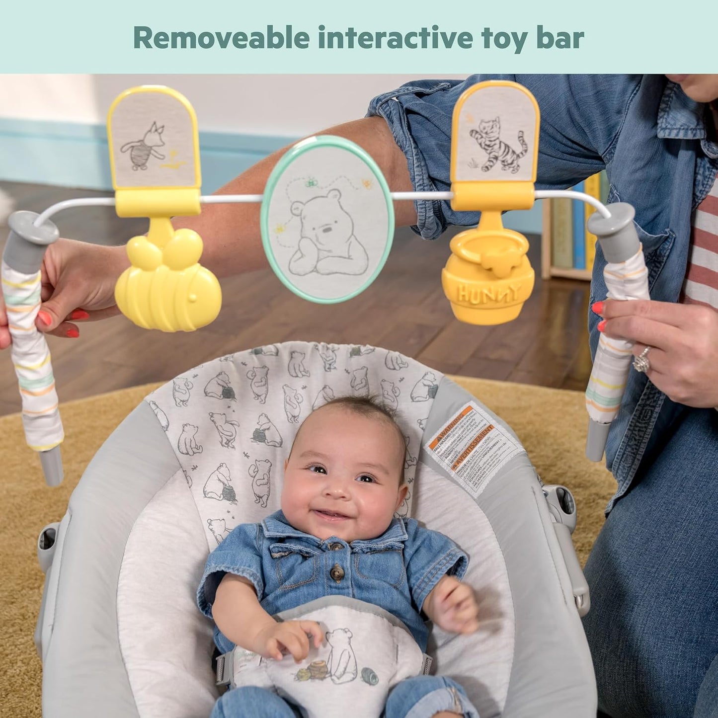 Disney Baby Winnie the Pooh Classic Pals Vibrating Baby Bouncer Seat with Melodies & Toys, Unisex, 0-6 Months