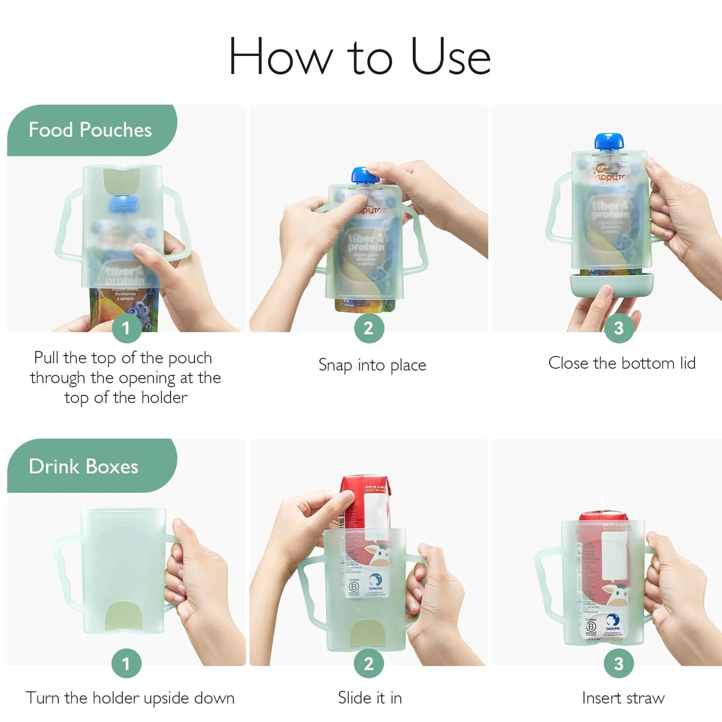 Momcozy Squeeze Pouch Holder for Food Pouches and Drink Boxes,Comfortable, Green