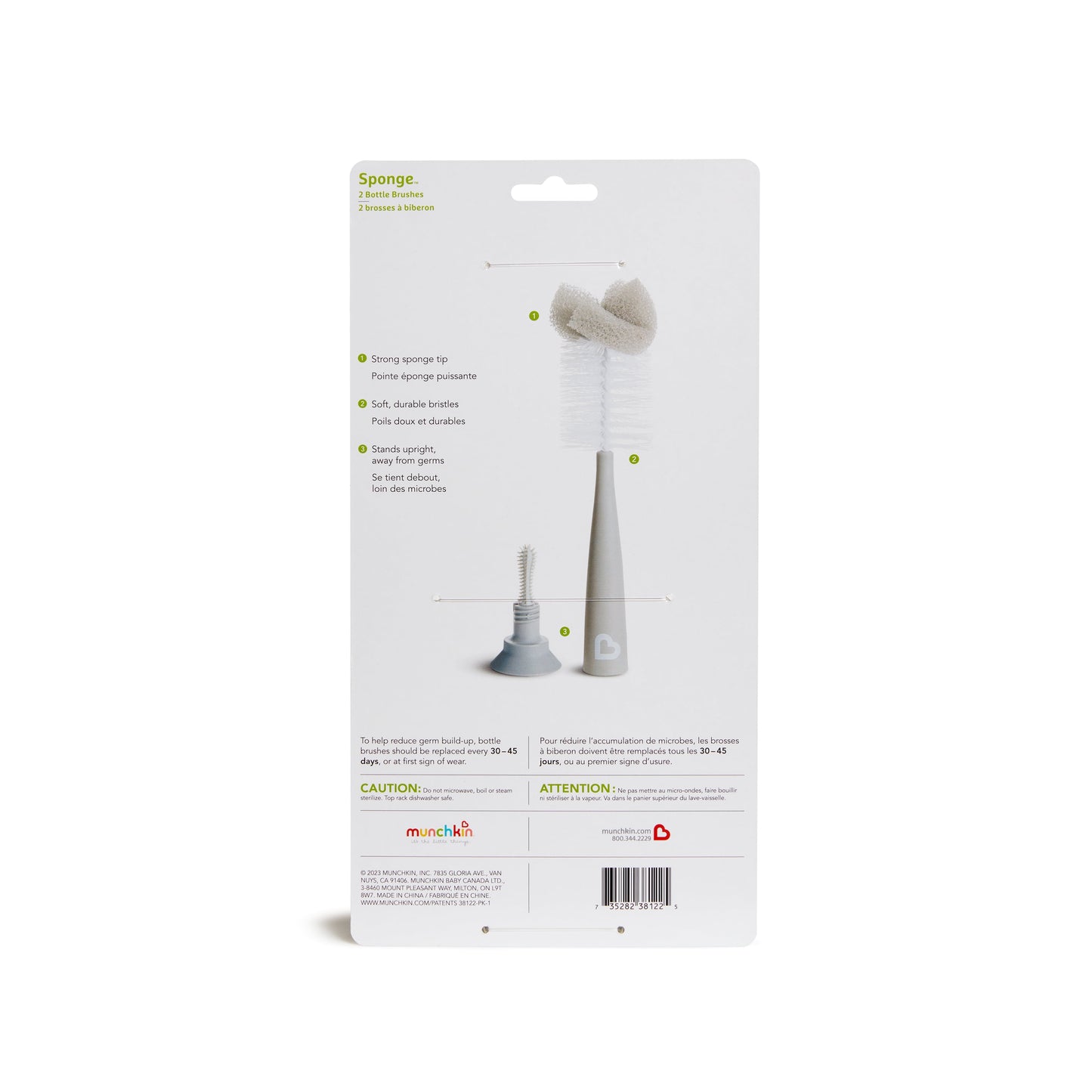 Munchkin® Sponge™ Bottle Brush, Gray/Sage, 2 Pack, Unisex