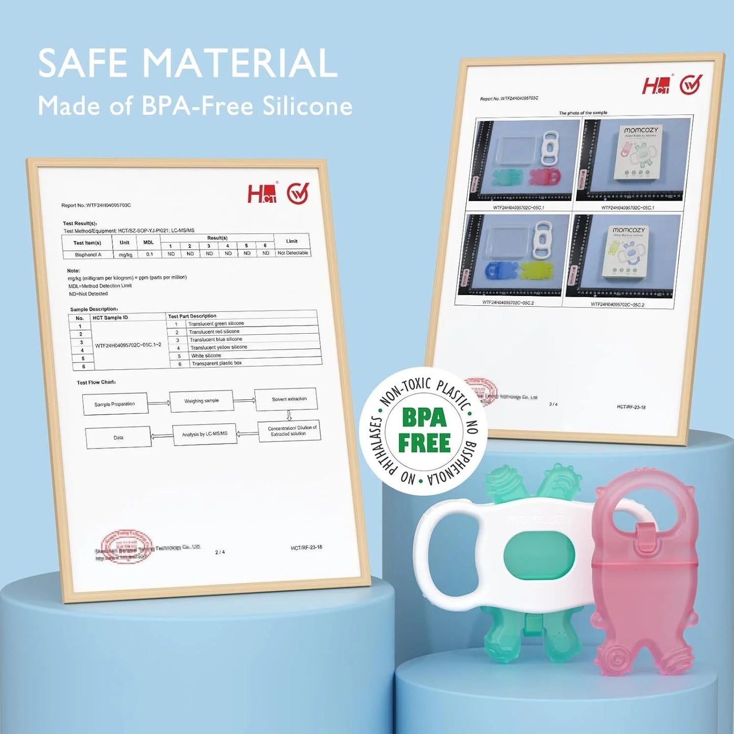 Momcozy Water Baby Teether, Silicone Cold Teether Toys for 0-12 Months, 2 Pcs, Pink and Green