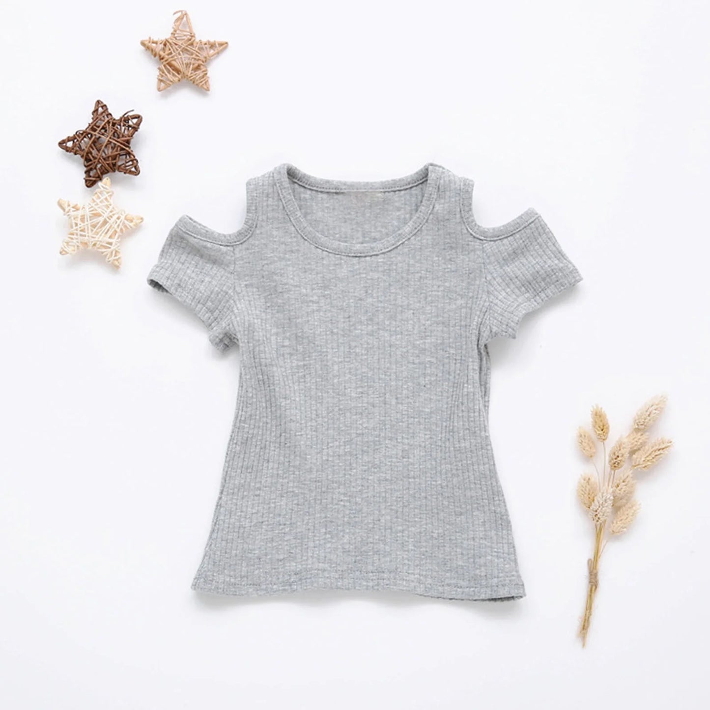 1-6Years Baby Girls Summer T-Shirt Cotton Flying Sleeves T-Shirt for Girls Summer Solid Tee Tops