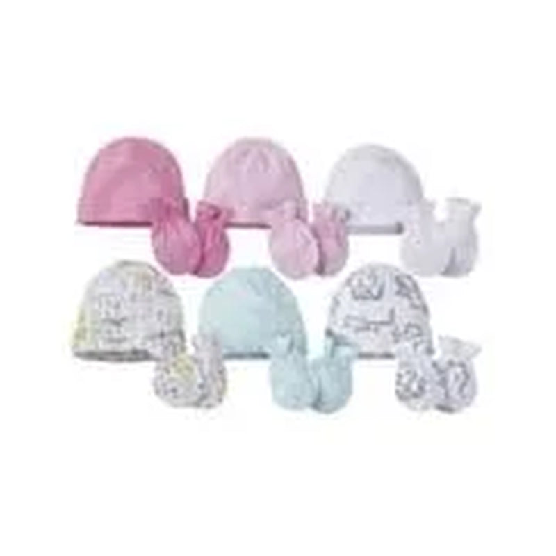 12-Piece Baby Girls Cats Caps and Mitten Set