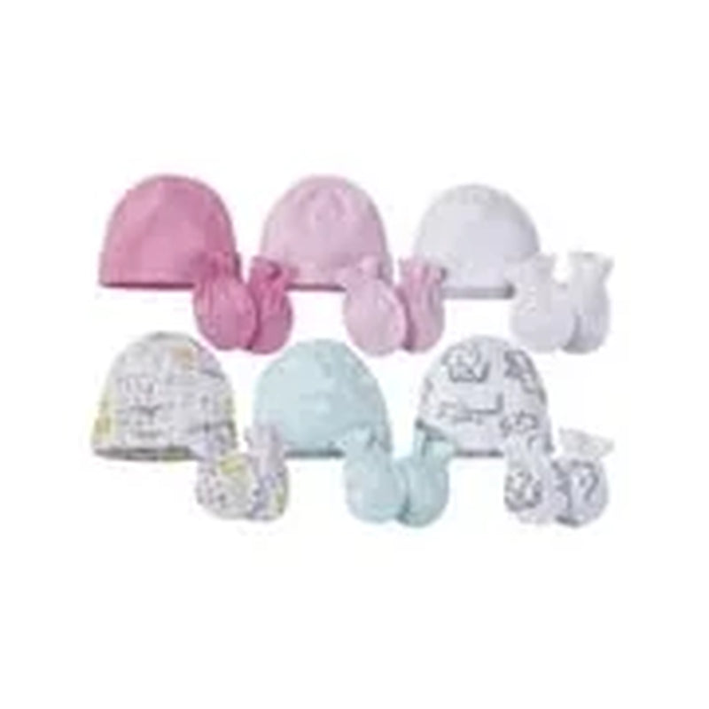 12-Piece Baby Girls Cats Caps and Mitten Set
