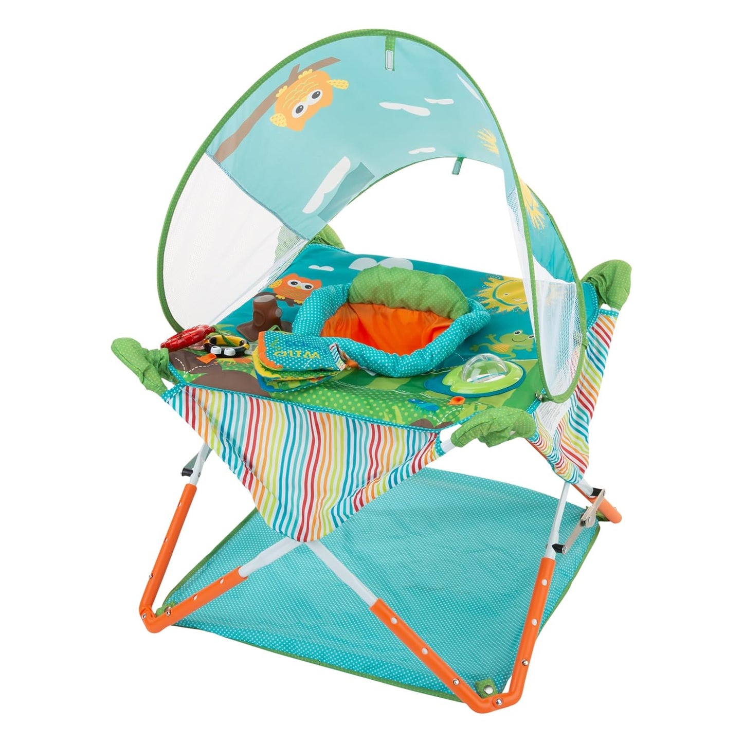 , Pop 'N Jump SE Portable Baby Activity Center, Indoor Outdoor Use, Lightweight, Carrying Bag, Canopy, 6-12 Months (Sweets)