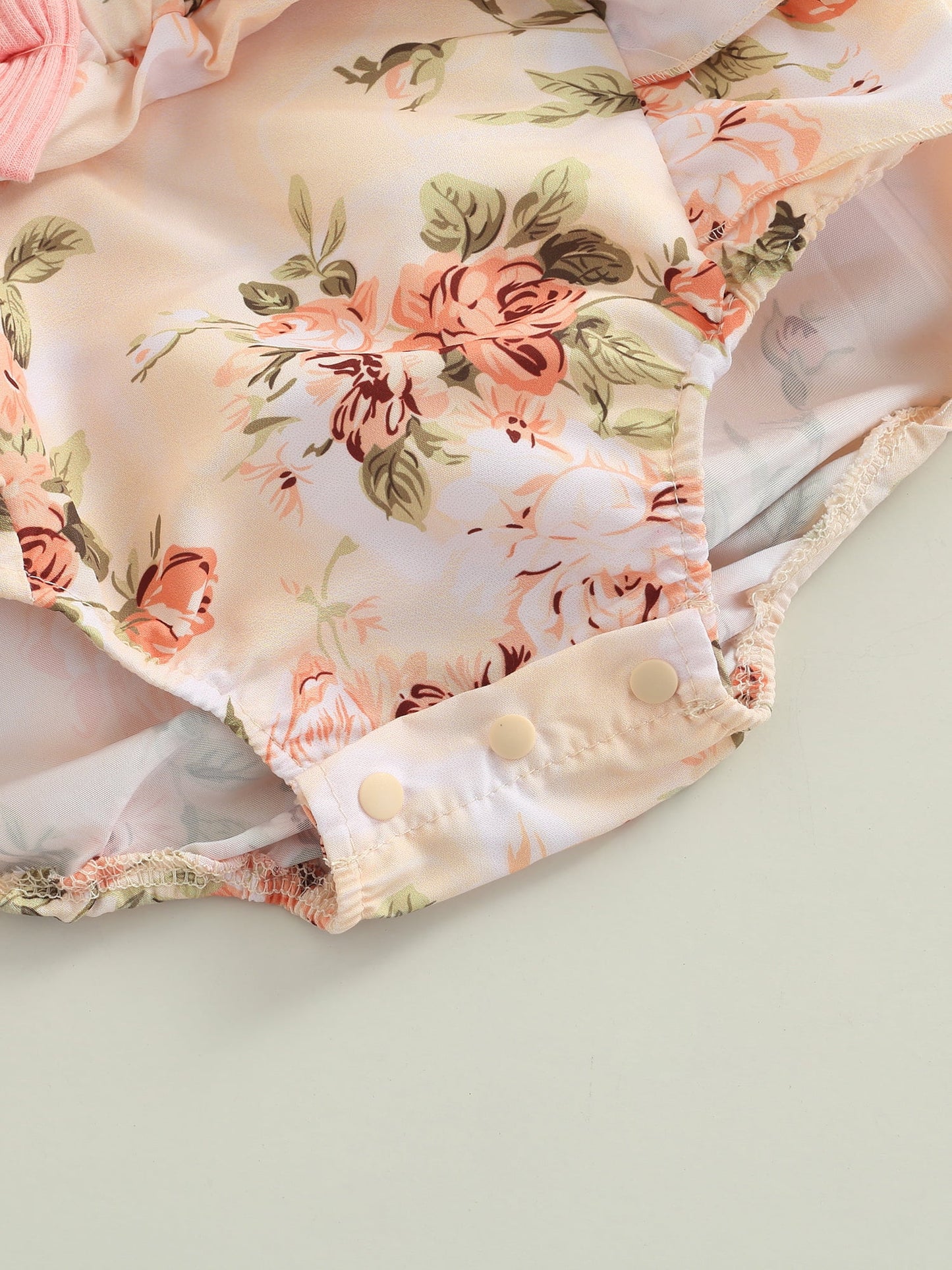 2PCS Infant Baby Girls Summer Romper Clothes Set 0 3 6 9 12 18 Months Pink Floral Printed Pattern Fly Sleeves Romper and Bow Knot Headdress