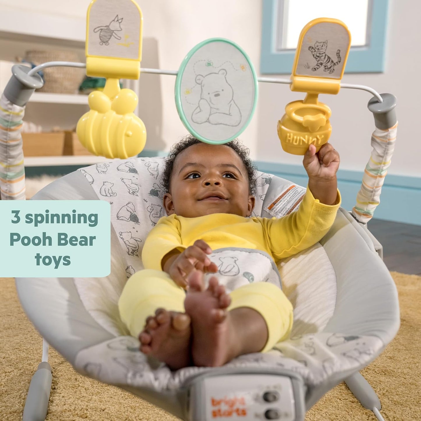 Disney Baby Winnie the Pooh Classic Pals Vibrating Baby Bouncer Seat with Melodies & Toys, Unisex, 0-6 Months