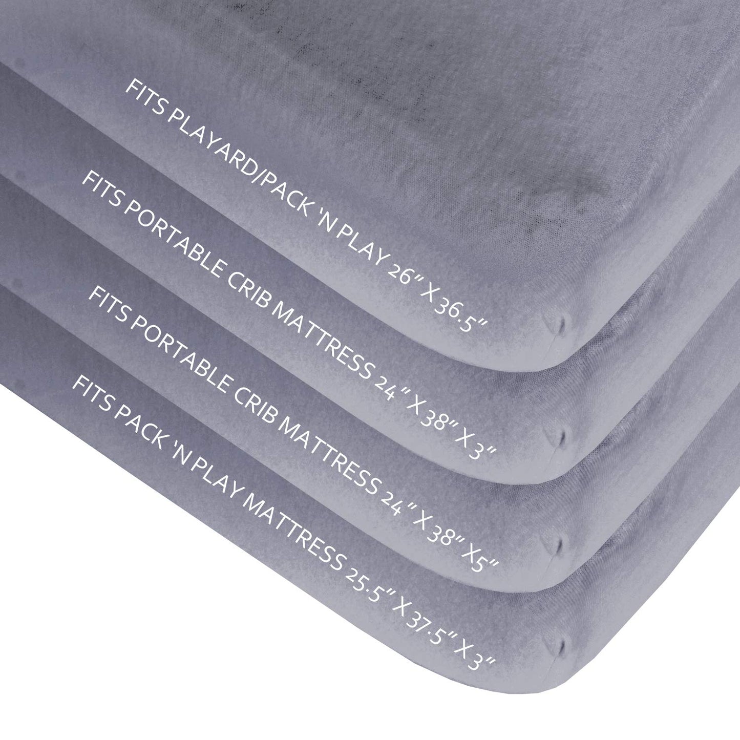 Pack and Play Sheets Fitted, 2 Pack Pack and Play Sheet Fits for Graco Pack N Play Mattress, Neutral Playard Sheets for Baby Boys and Girl, Grey & White, 38”X 26”