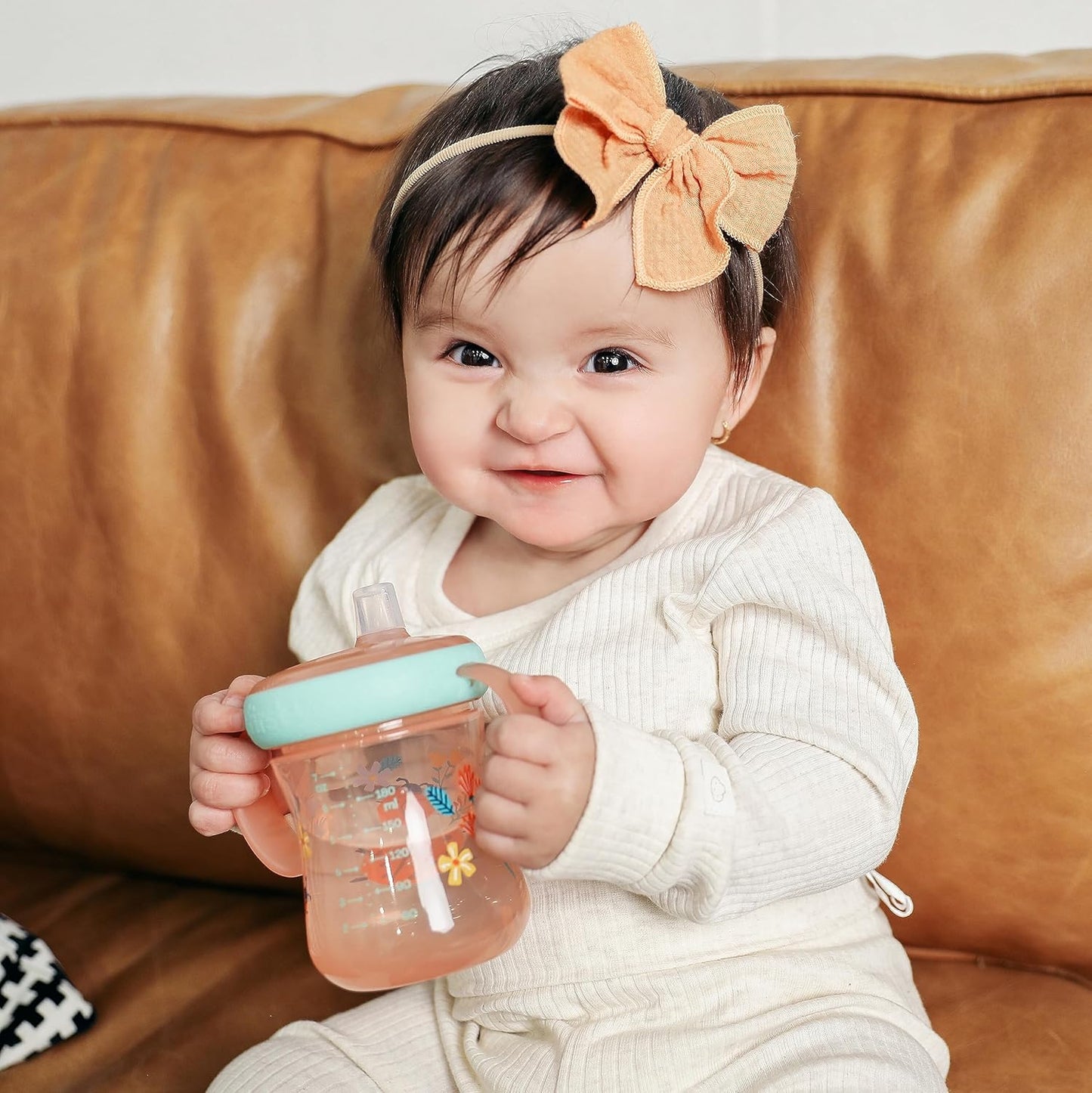 - Soft Spout Sippy Cup - Toddler Trainer Cup for 6+ Months -With Handles and Leak Proof Lid - 7 Oz - Floral Ladybug Print - 2 Count