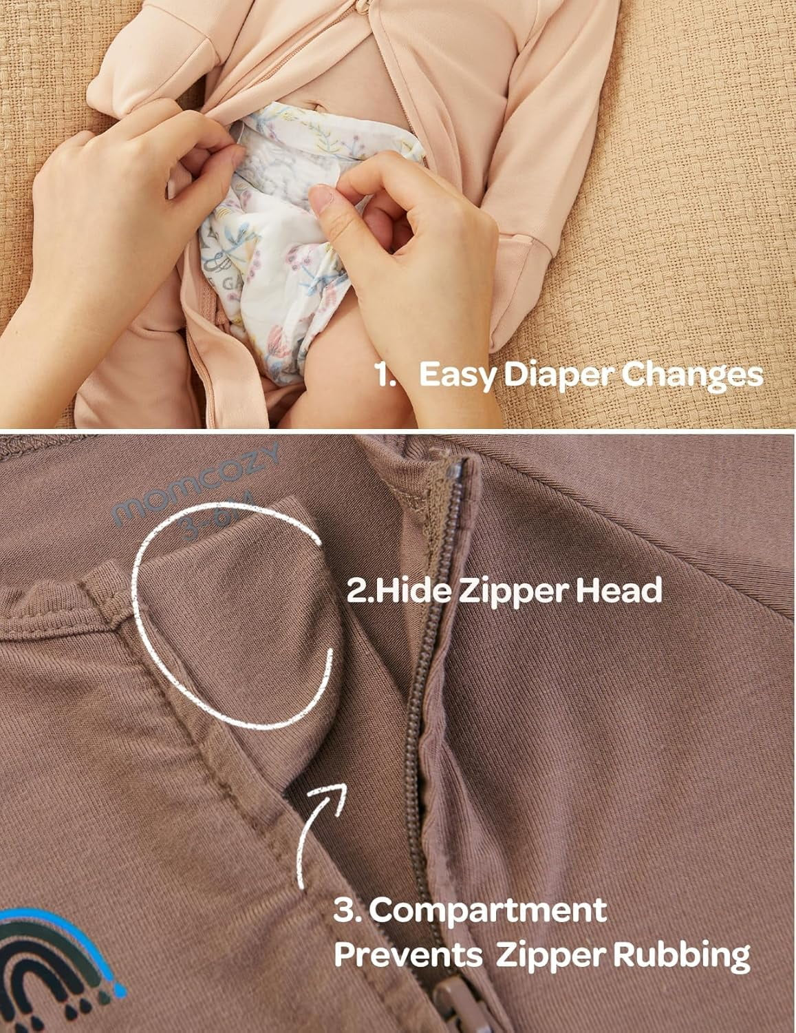 Momcozy Bamboo Fiber Baby Bodysuit 2-Piece Set,No Feet Covered BP002 6-12 Months Pink + Brown