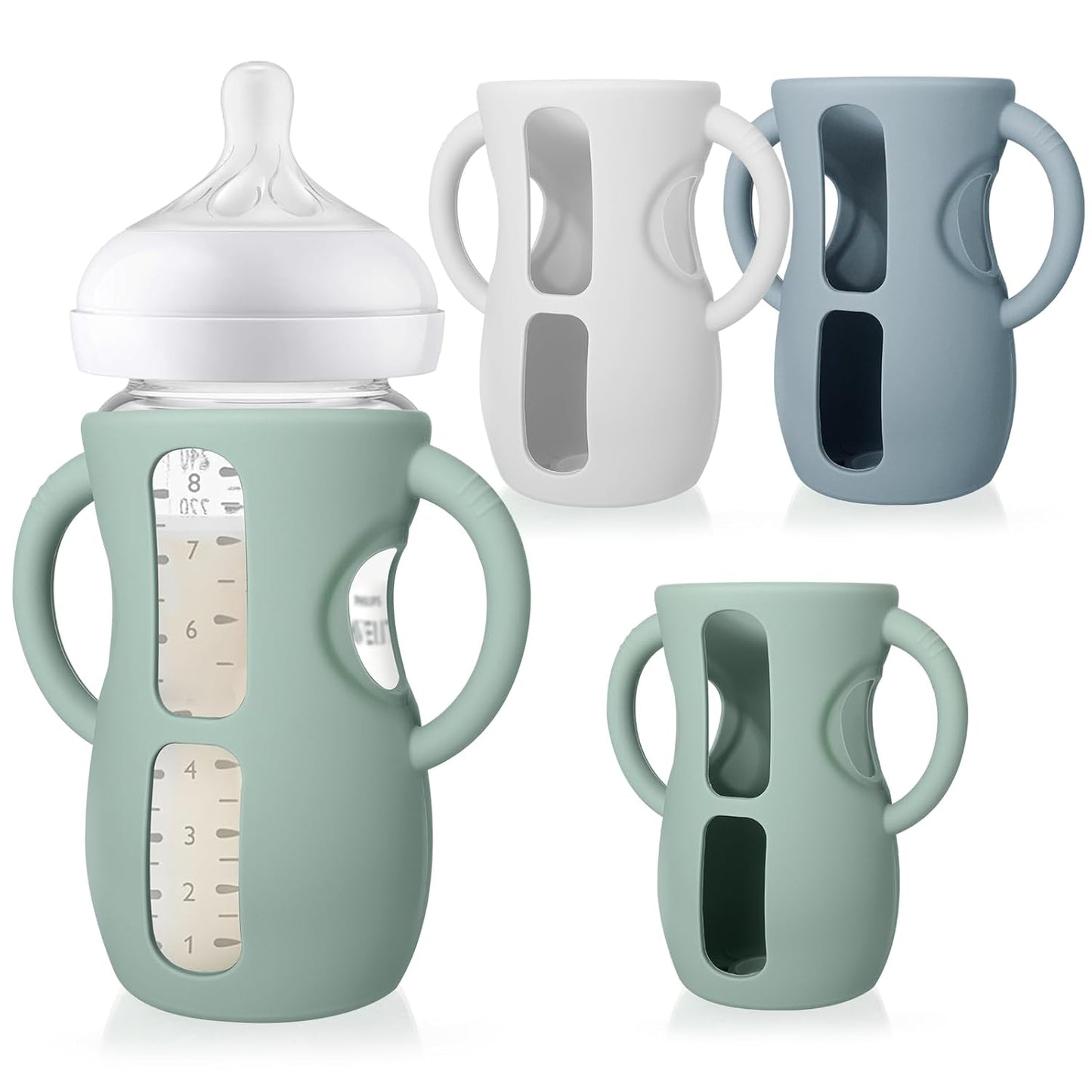 Silicone Sleeves with Handles for Avent Natural Glass Baby Bottle - 3 Pack anti Breakage Baby Bottles Holder, Compatible with Philips Avent anti Colic Baby Bottles 8 Oz