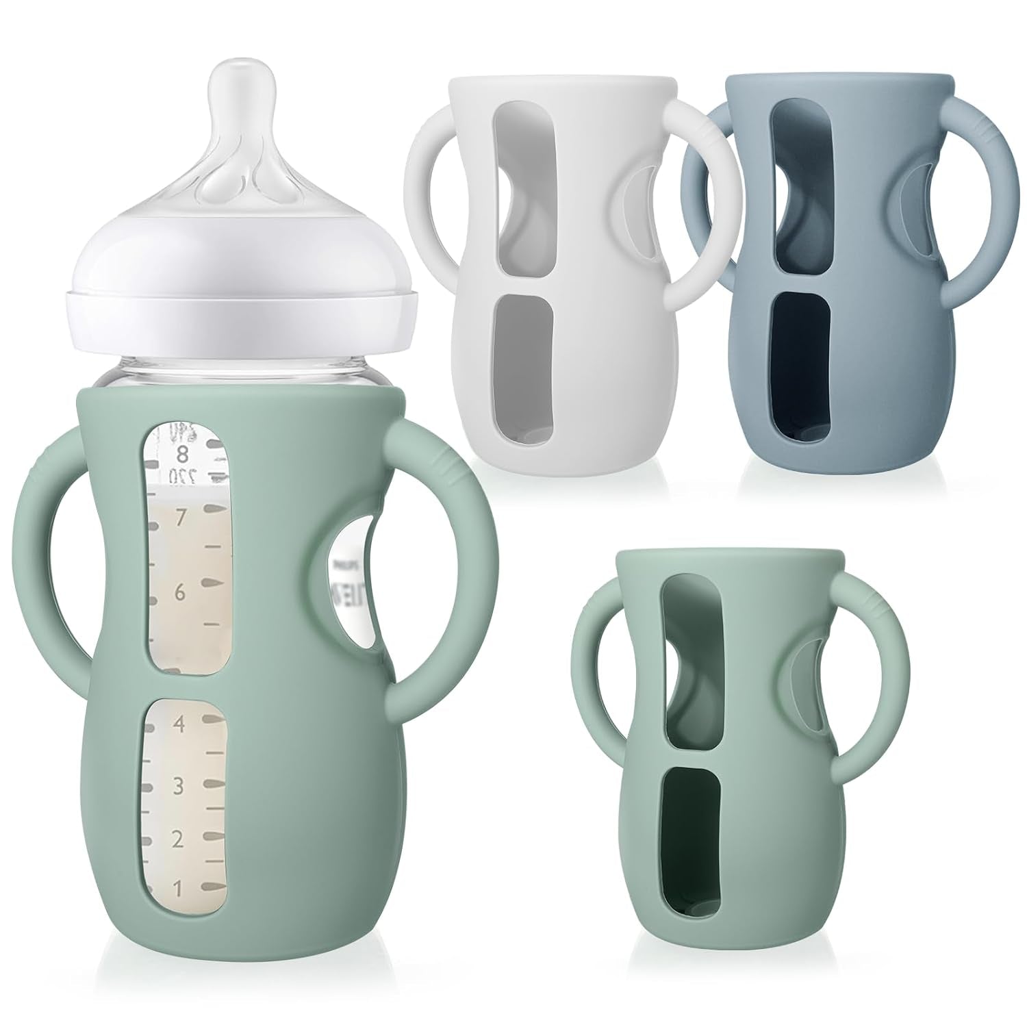 Silicone Sleeves with Handles for Avent Natural Glass Baby Bottle - 3 Pack anti Breakage Baby Bottles Holder, Compatible with Philips Avent anti Colic Baby Bottles 8 Oz