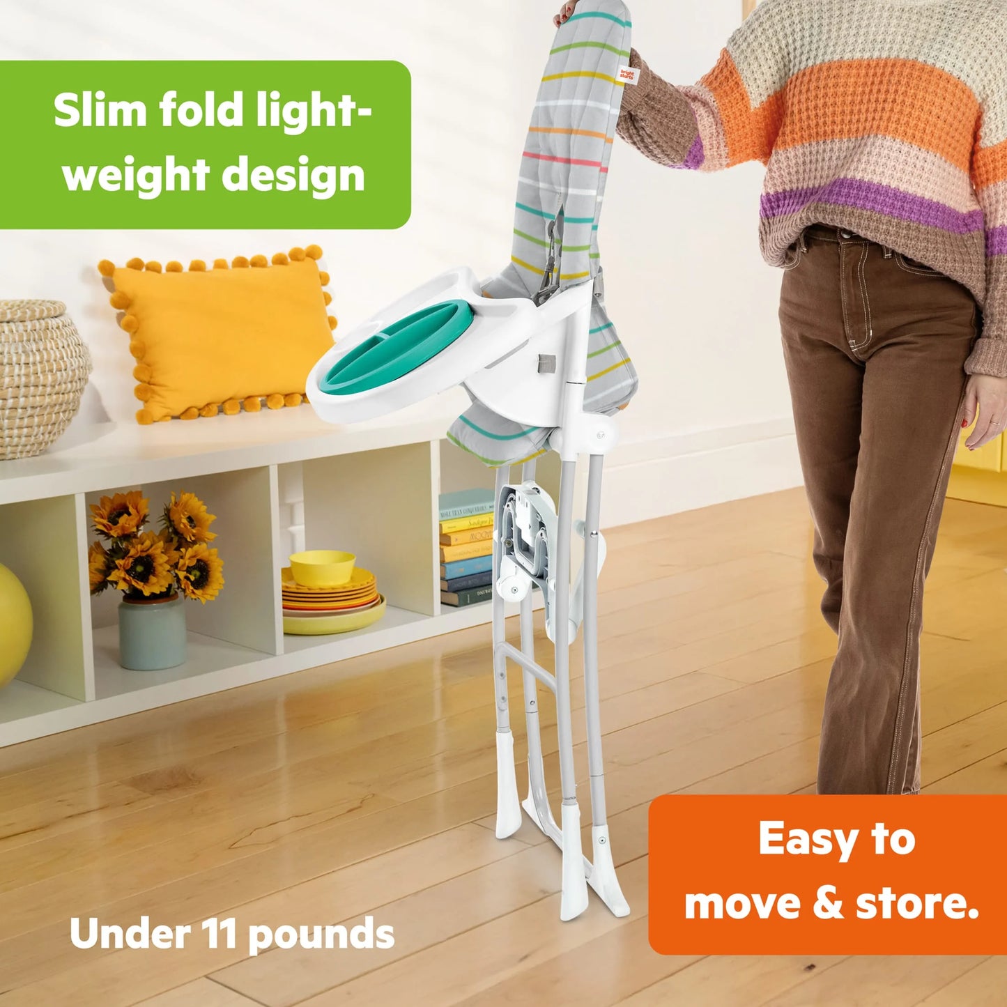 Bright Starts Dine Delight Compact Folding High Chair with 3-Section Plate, Unisex, Infant to Toddler