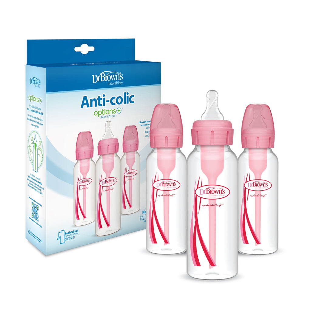 Dr. Brown’S Natural Flow Anti-Colic Options+ Narrow Baby Bottle, Pink, 8Oz, Slow Flow, 0M+, 3 Pack