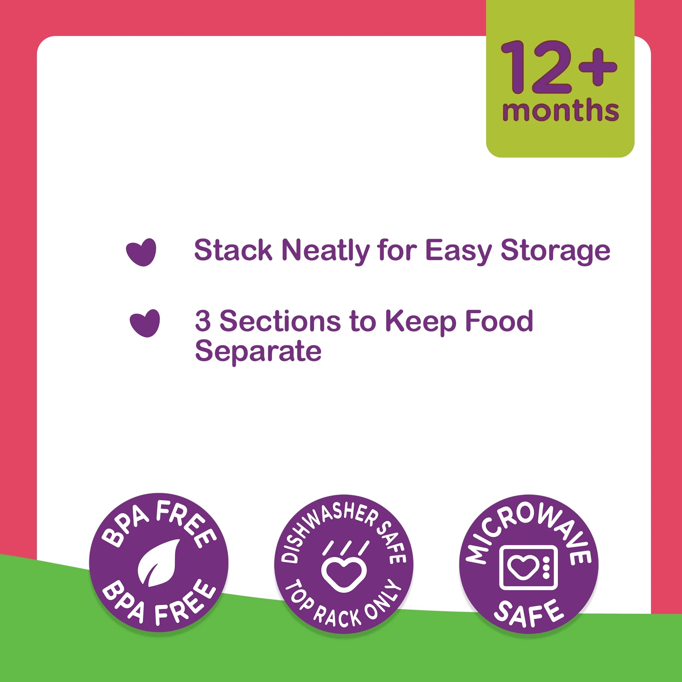Parents Choice 3-Pack Compartment Section Plate, Aged 12 Months and Up, Gender Neutral