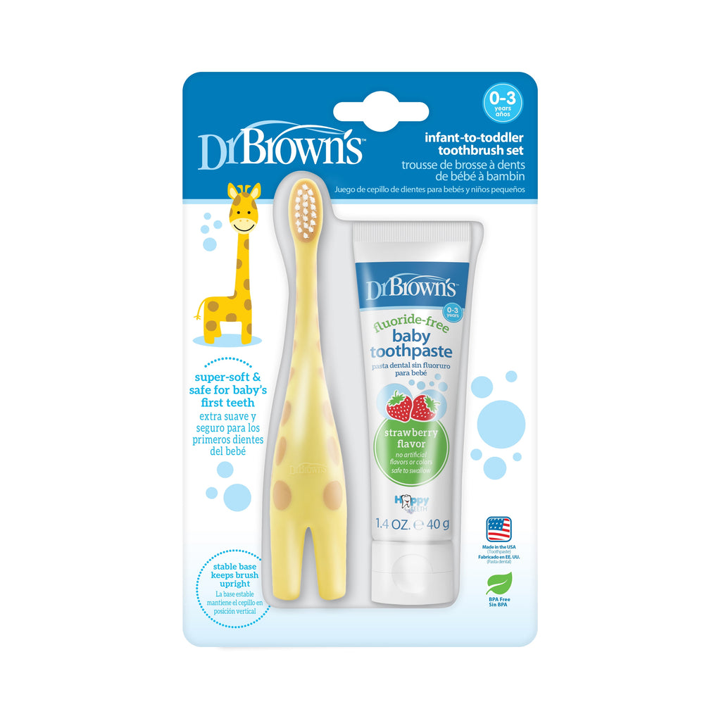 Infant-To-Toddler Training Toothbrush and Toothpaste, Giraffe/Strawberry, 0-3 Years, Set