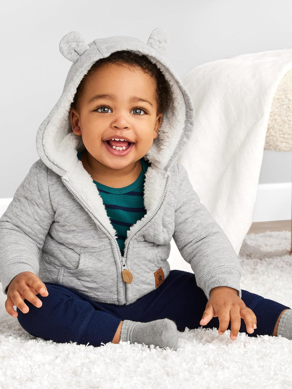 Baby Hooded Sweater Jacket with Sherpa Lining