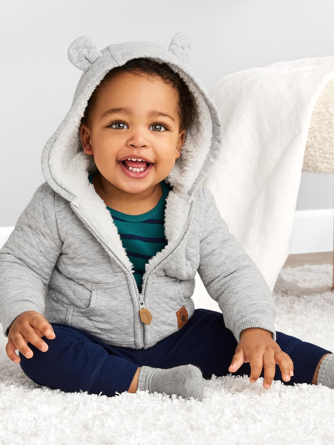 Baby Hooded Sweater Jacket with Sherpa Lining