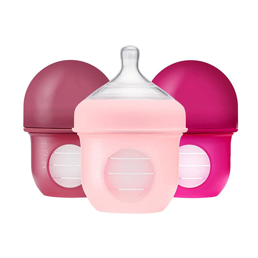 , NURSH Reusable Silicone Pouch Bottle, Air-Free Feeding, 4 Ounce with Slow Flow Nipple (Pack of 3)