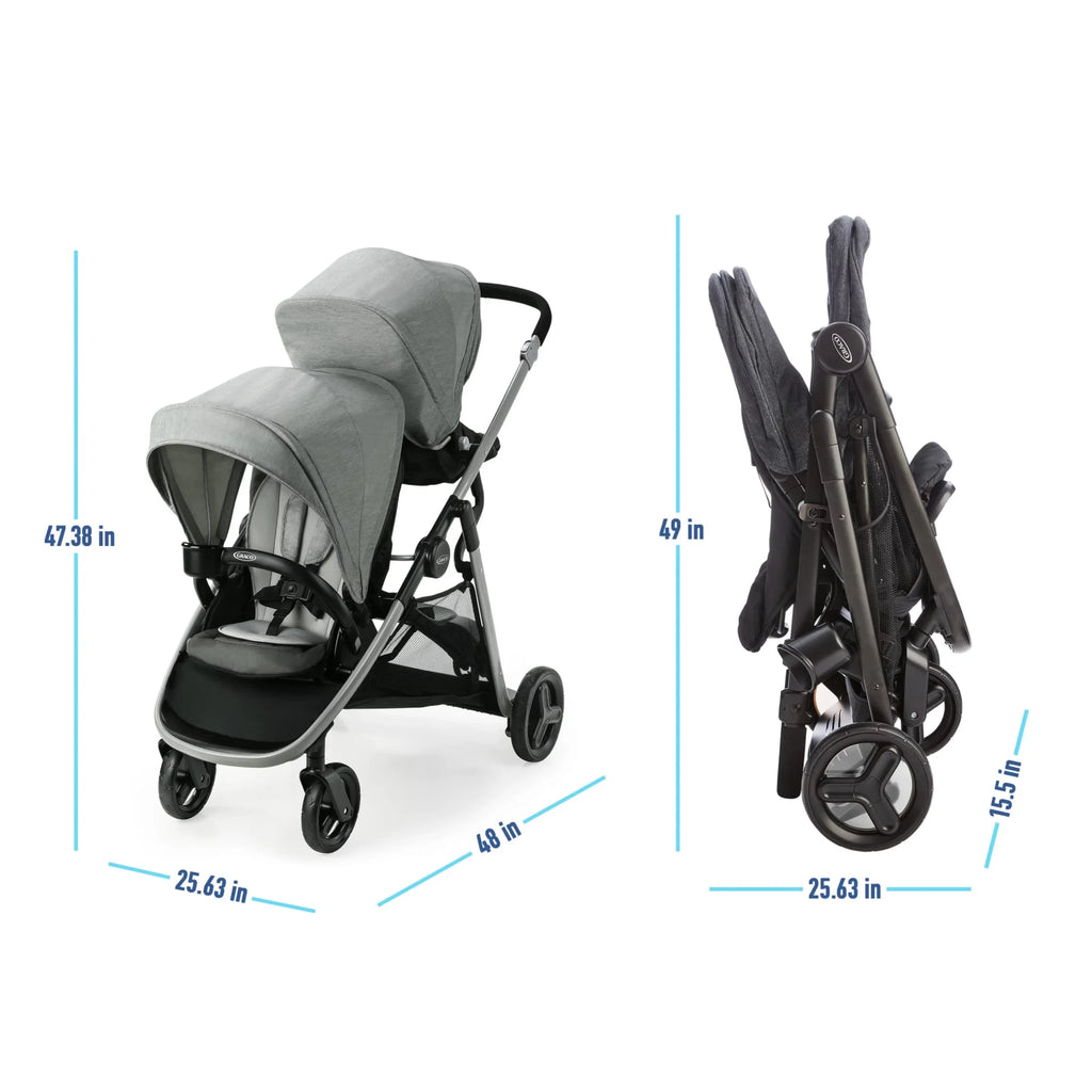 Ready2Grow LX 2.0 Double Stroller Features Bench Seat and Standing Platform Options, Clark, Grey