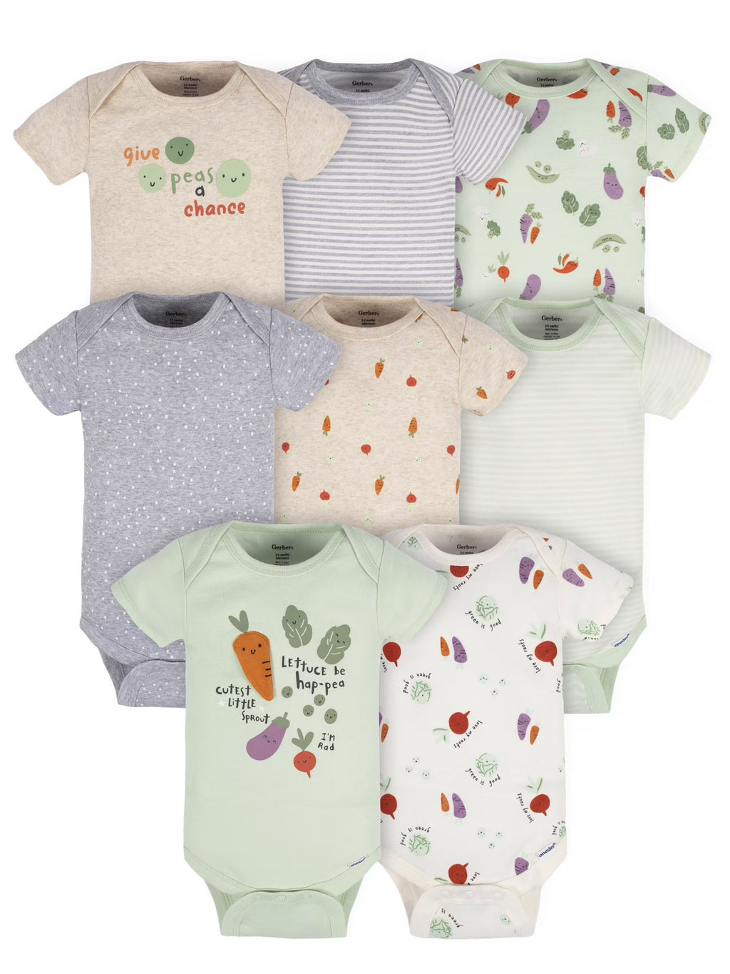 Baby Boy or Girl Gender Neutral Short Sleeves Onesies Bodysuits, 8-Pack (Newborn - 12 Months)