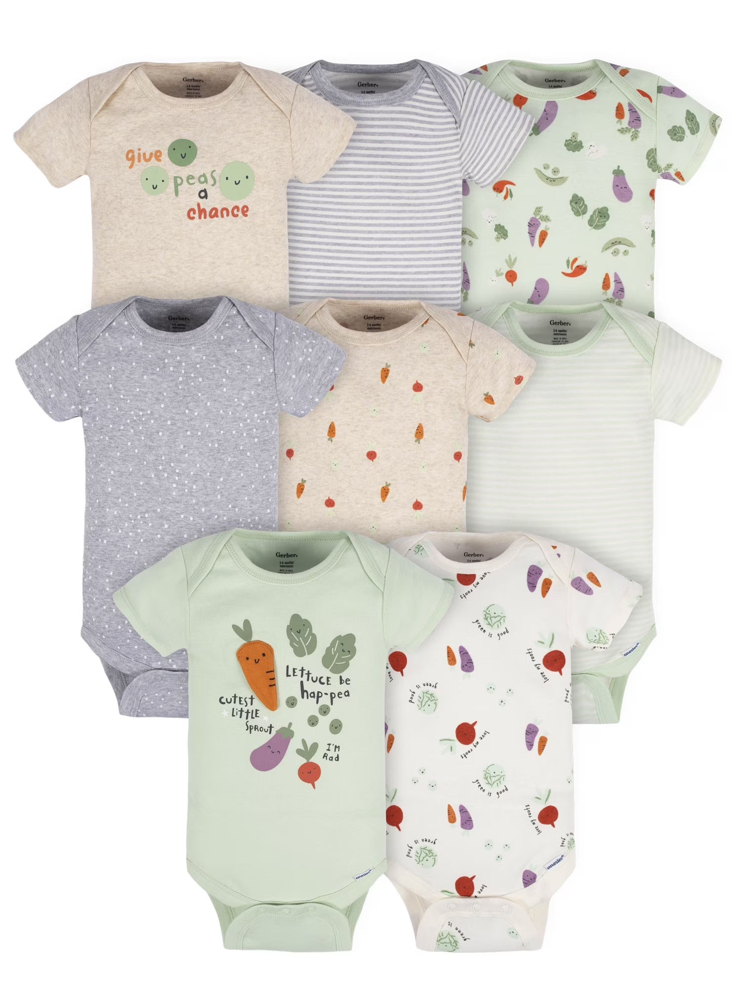 Baby Boy or Girl Gender Neutral Short Sleeves Onesies Bodysuits, 8-Pack (Newborn - 12 Months)