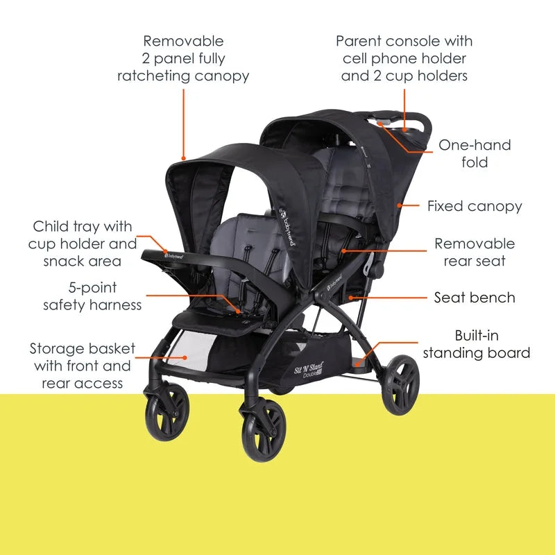 Baby Trend Sit N' Stand Double 2.0 Stroller, Dash Black