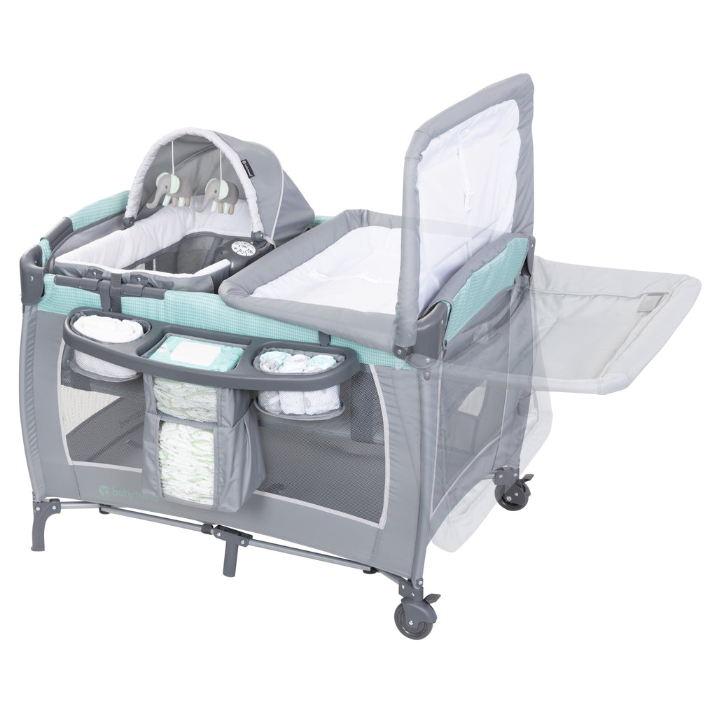 Baby Trend Lil Snooze Deluxe III Nursery Center Playard with Portable Bassinet, Cozy Mint