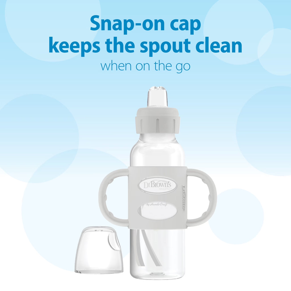 Milestones Narrow Sippy Spout Bottle, 100% Silicone Handles, 8Oz/250Ml, 6M+, BPA Free, Gray