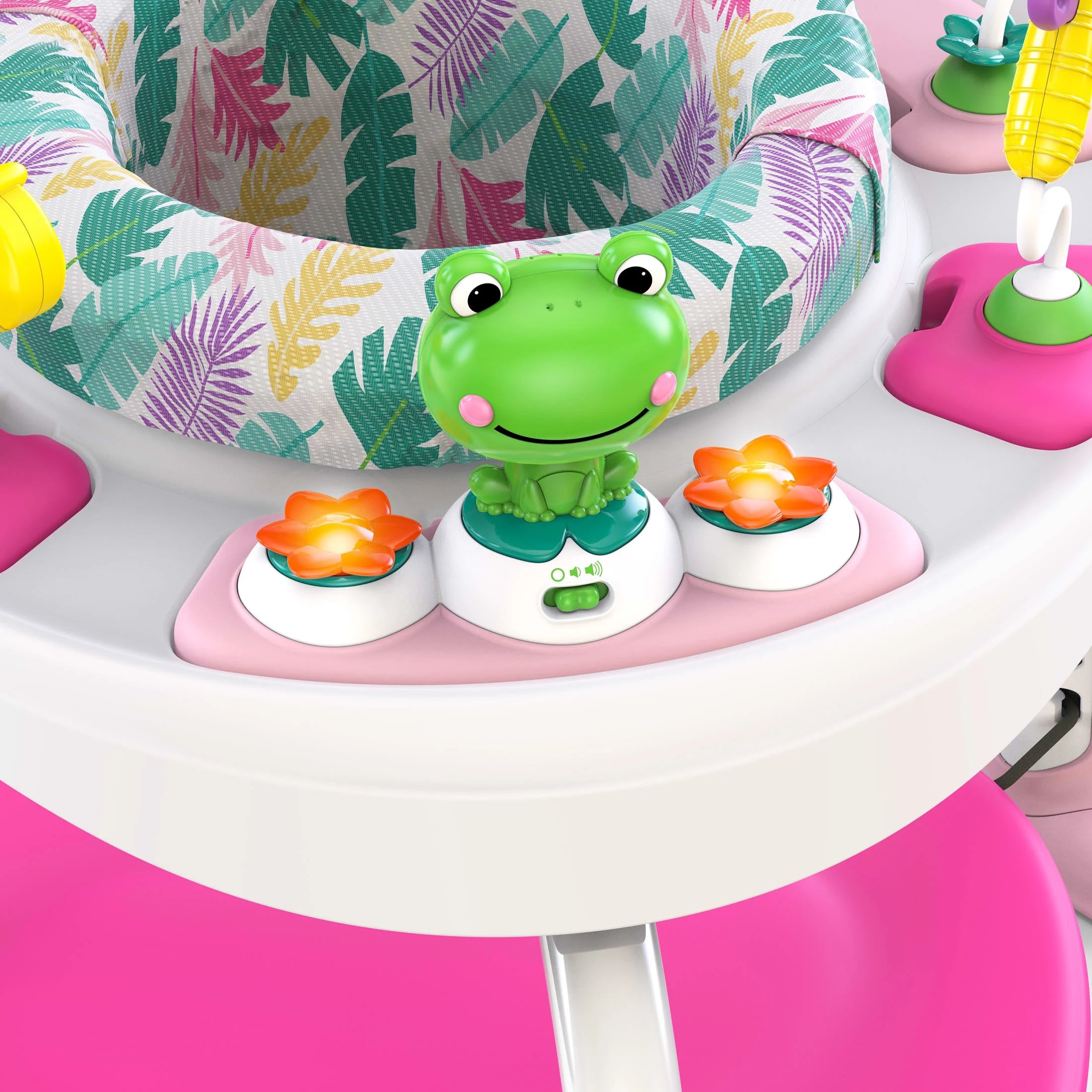 Bounce Bounce Baby 2-In-1 Activity Center Jumper & Table - Playful Palms Pink, 6 Months and Up