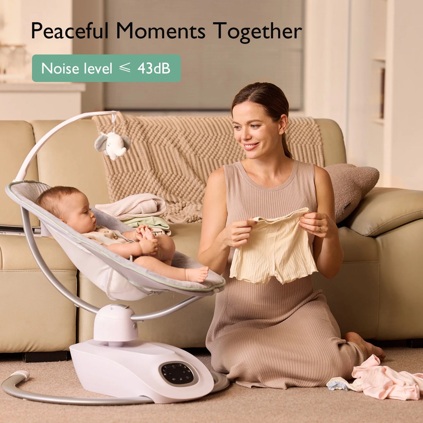 Momcozy Cocosway 3D-Motion Baby Swing for Infants to Toddlers, 6 Motion Modes & 4 Speeds, 180° Rotating Seat, 8 Preset Lullabies
