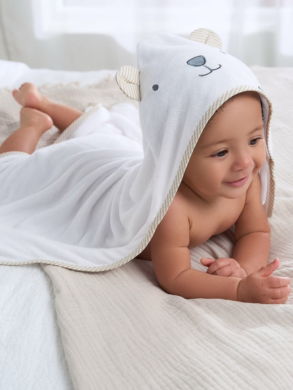 Baby Neutral White Absorbent Hooded Towel, One Size