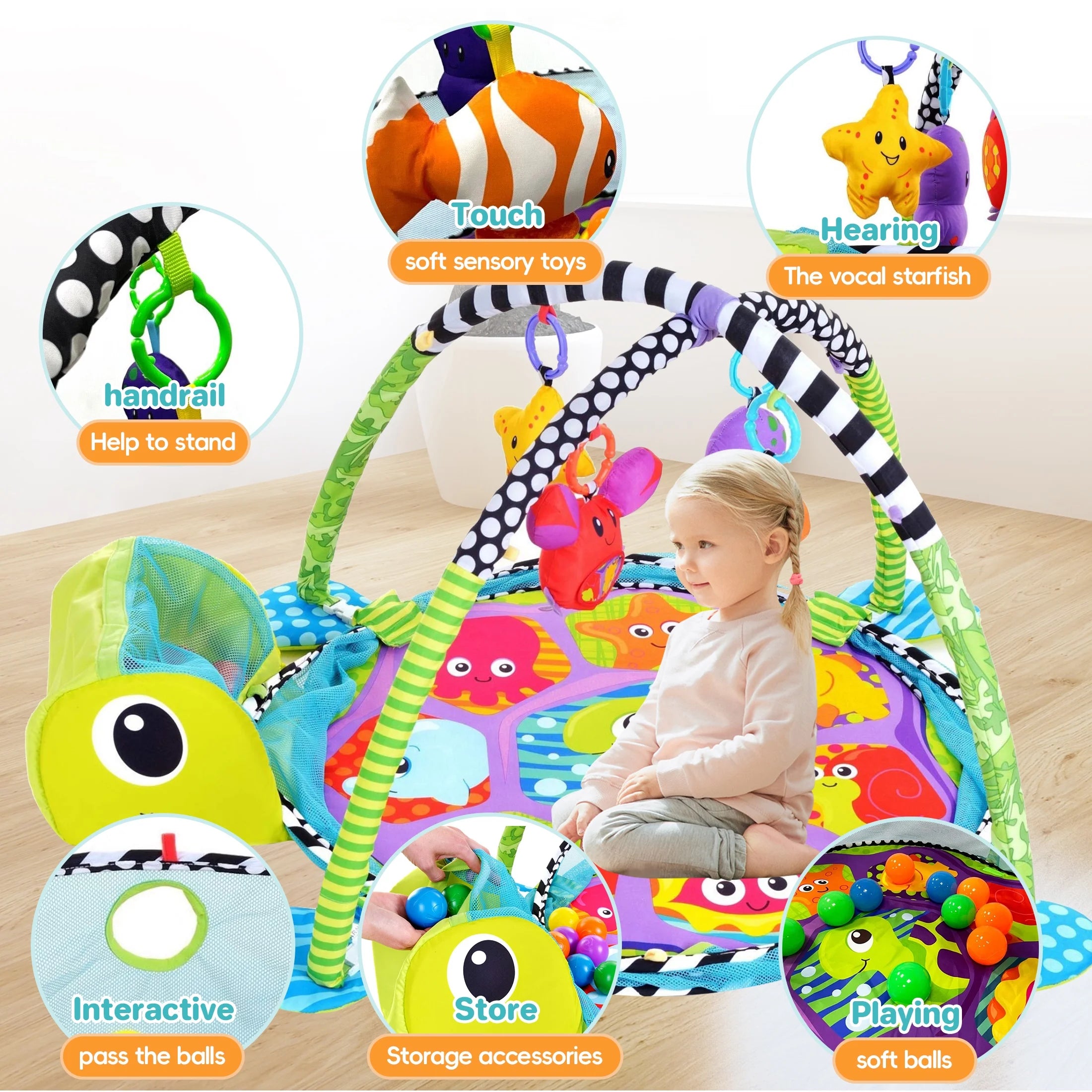 3-In-1 Baby Play Gym & Activity Mat with Ocean Ball Pit - Developmental Toy for Newborns to Toddlers (0-36 Months)