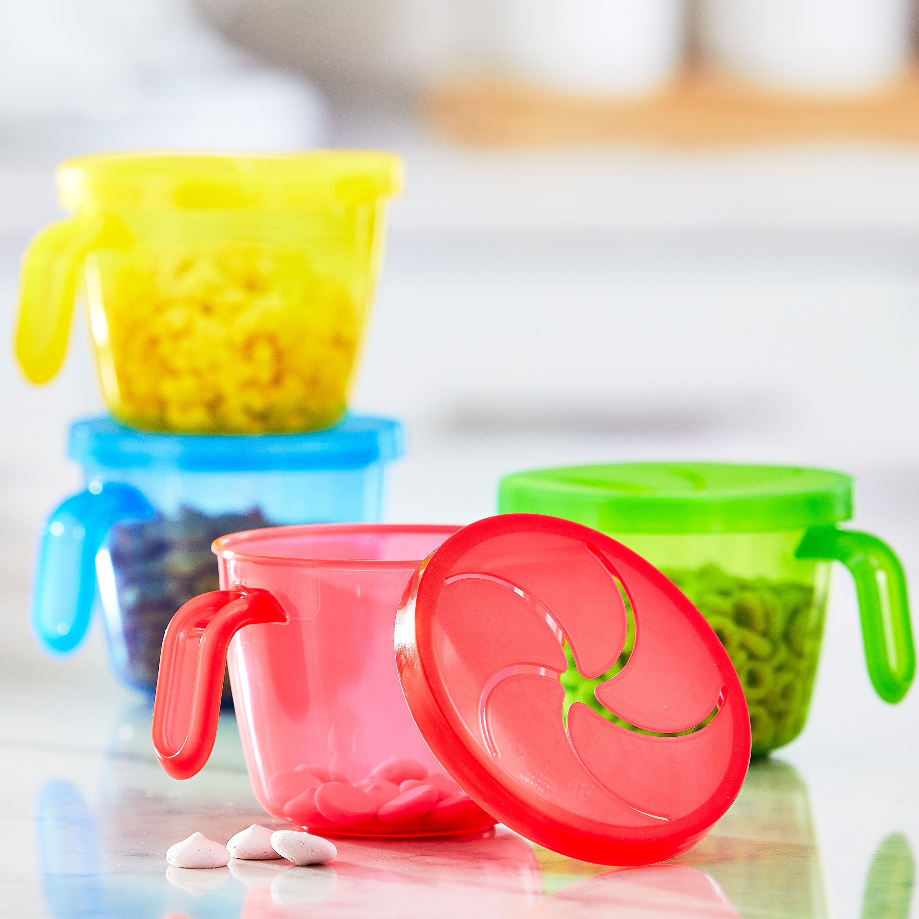 Bpa-Free Plastic Snack Cups with Handle, Multi-Color, 4 Count