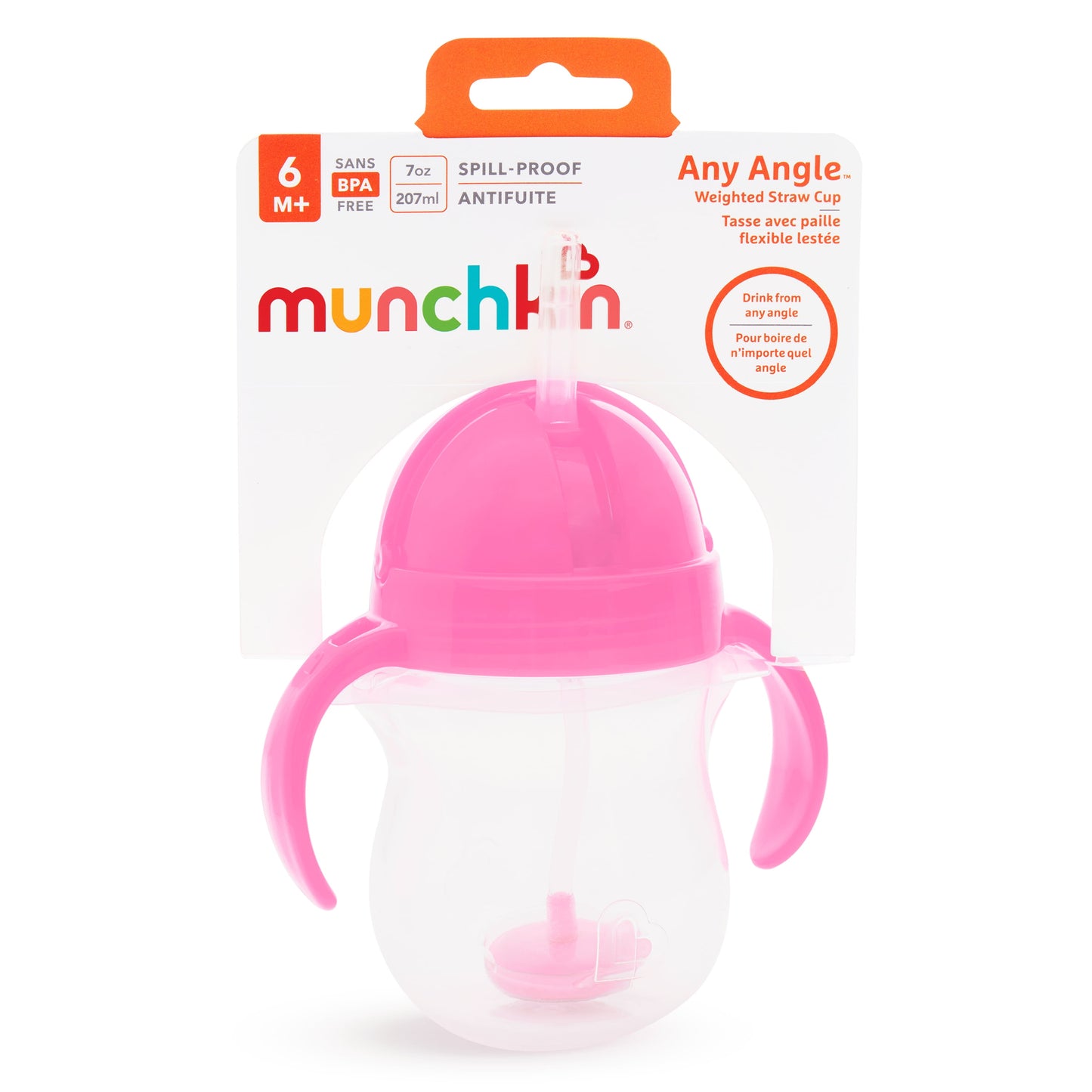 Munchkin® Any Angle™ Weighted Flexi-Straw Trainer Sippy Cup with Click Lock™ Lid, 7 Oz, Pink, Unisex