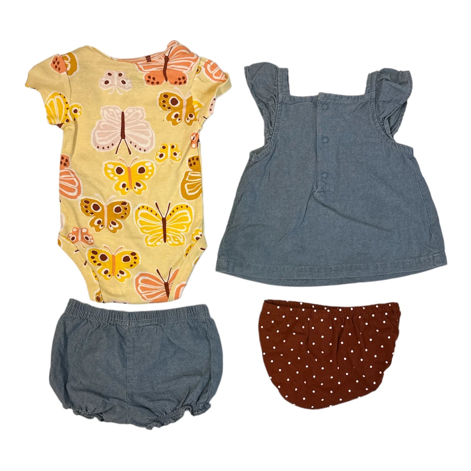 Baby Girl'S 4-Piece Mix & Match Tops and Diaper Cover Sets (Butterfly/Chambray, 0-3M)