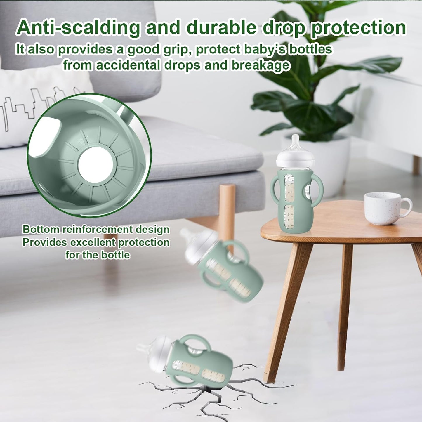 Silicone Sleeves with Handles for Avent Natural Glass Baby Bottle - 3 Pack anti Breakage Baby Bottles Holder, Compatible with Philips Avent anti Colic Baby Bottles 8 Oz