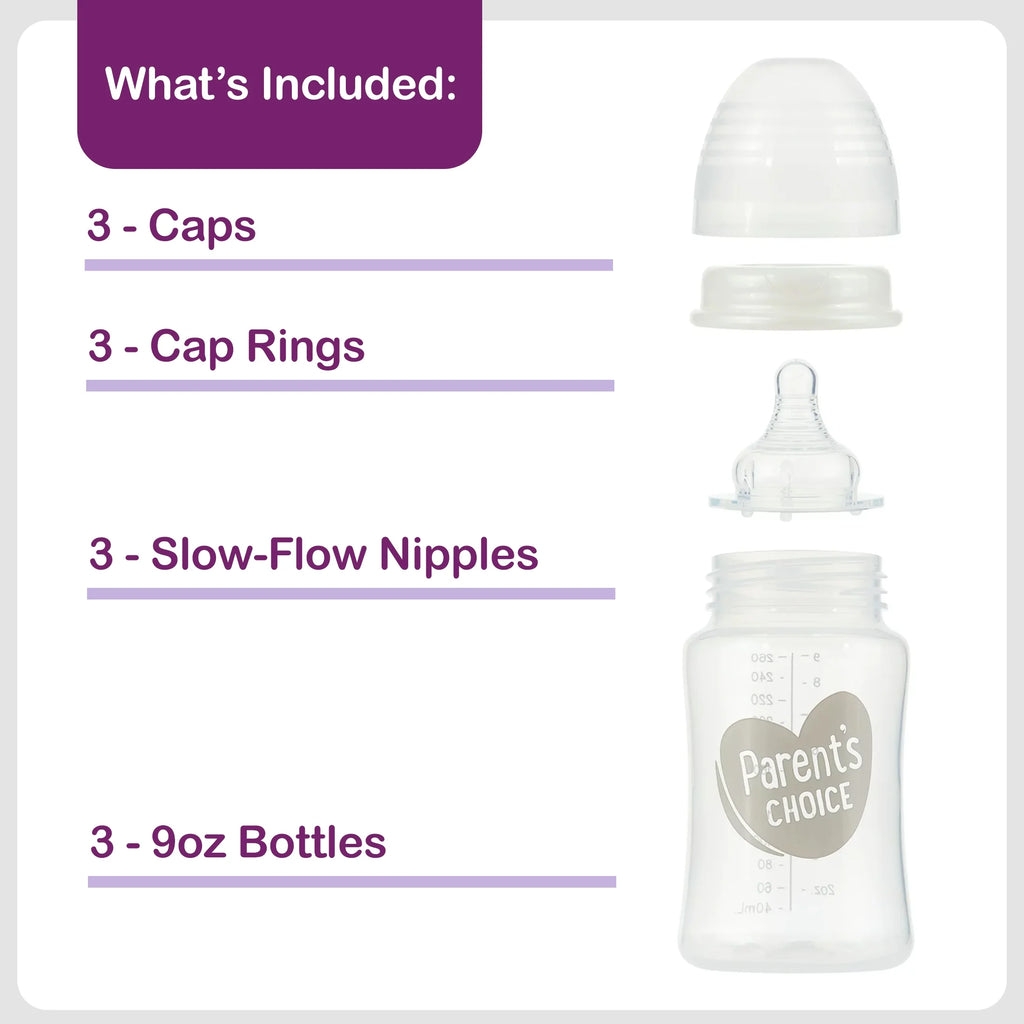 Wide Neck Bottles, 3 Pack, 9 Fl Oz