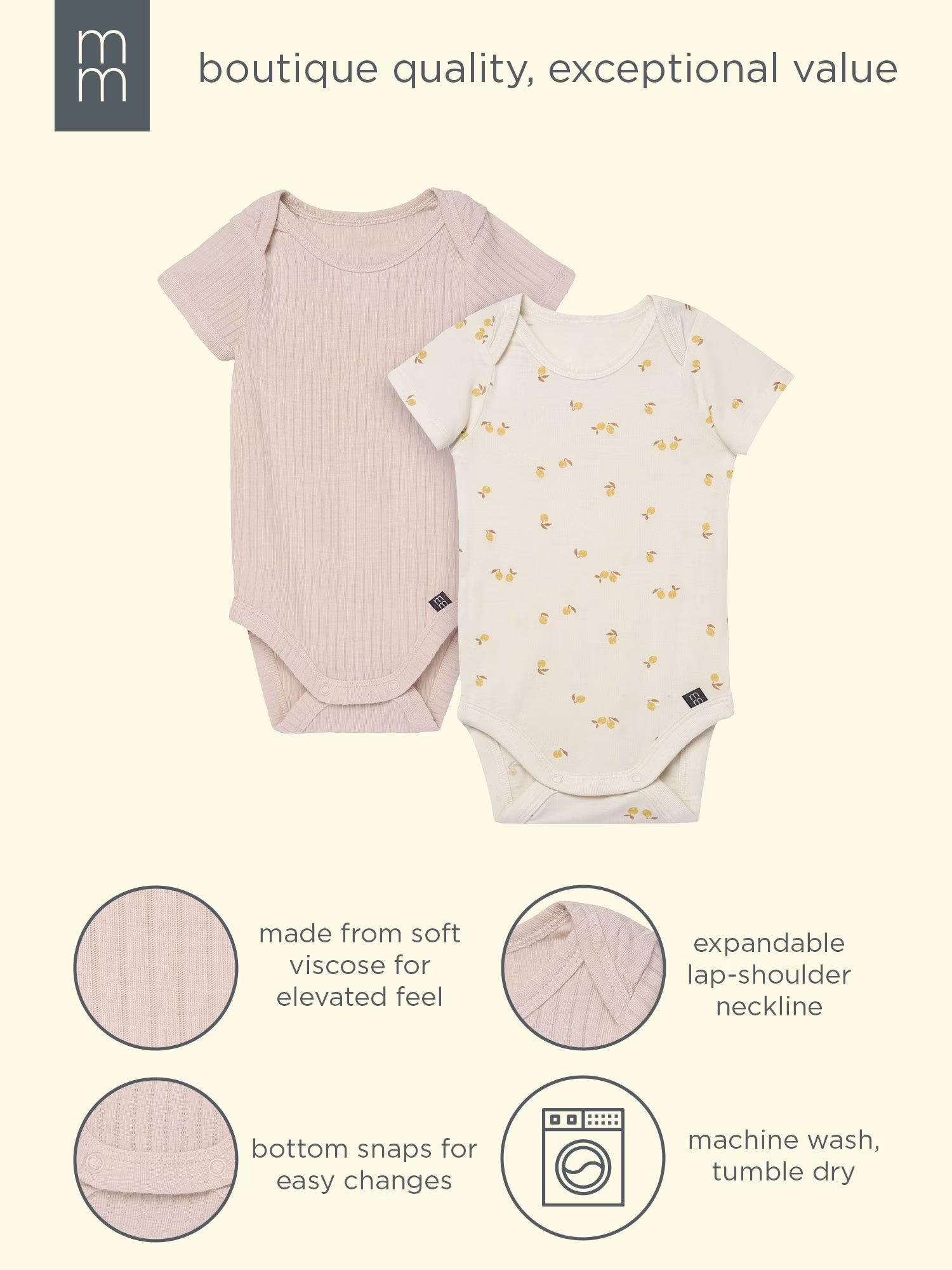 by Gerber Baby Neutral Super Soft Viscose Short Sleeve Bodysuits, 2-Pack, Sizes Newborn 12 Months
