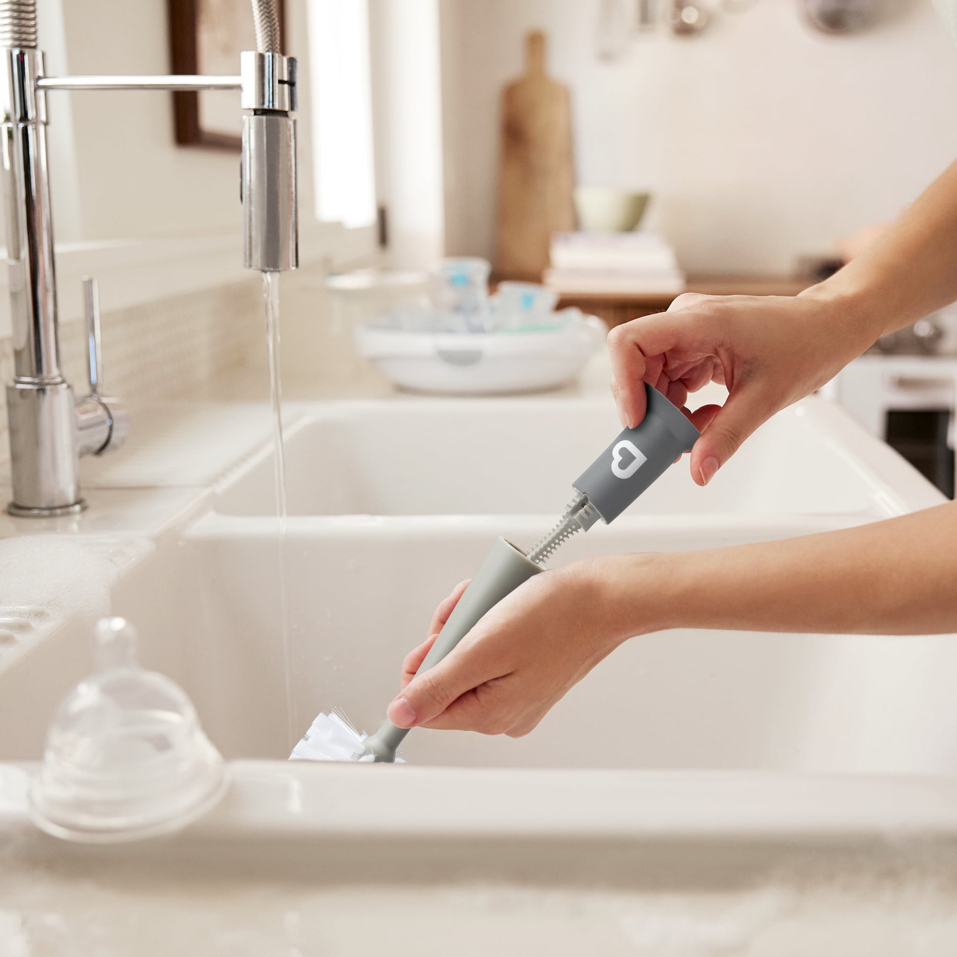 Munchkin® Bristle™ Baby Bottle Brush with Suction Base, Gray, Unisex