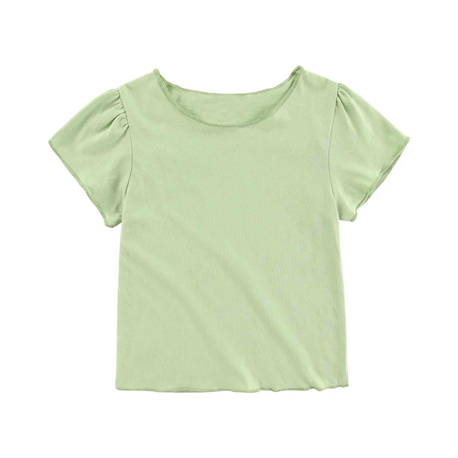 1-6Years Baby Girls Summer T-Shirt Cotton Flying Sleeves T-Shirt for Girls Summer Solid Tee Tops