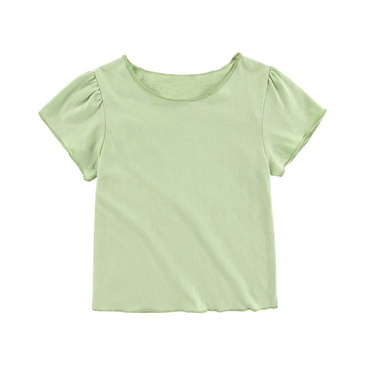 1-6Years Baby Girls Summer T-Shirt Cotton Flying Sleeves T-Shirt for Girls Summer Solid Tee Tops