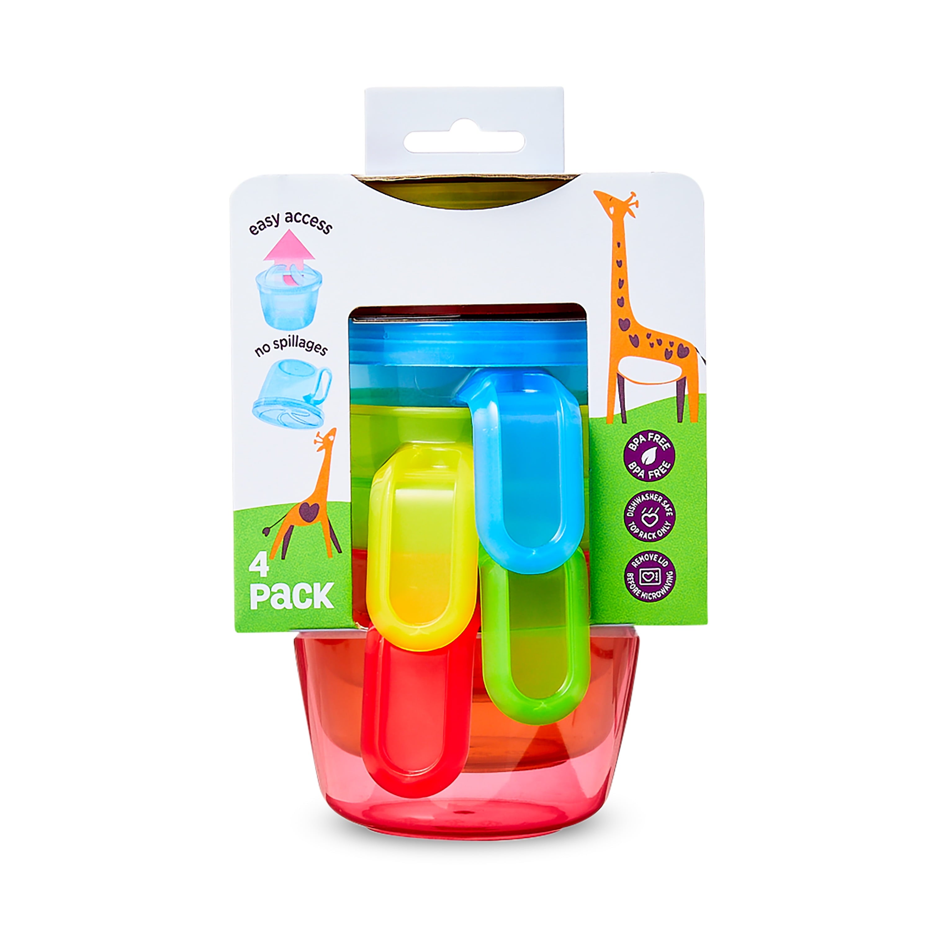 Bpa-Free Plastic Snack Cups with Handle, Multi-Color, 4 Count
