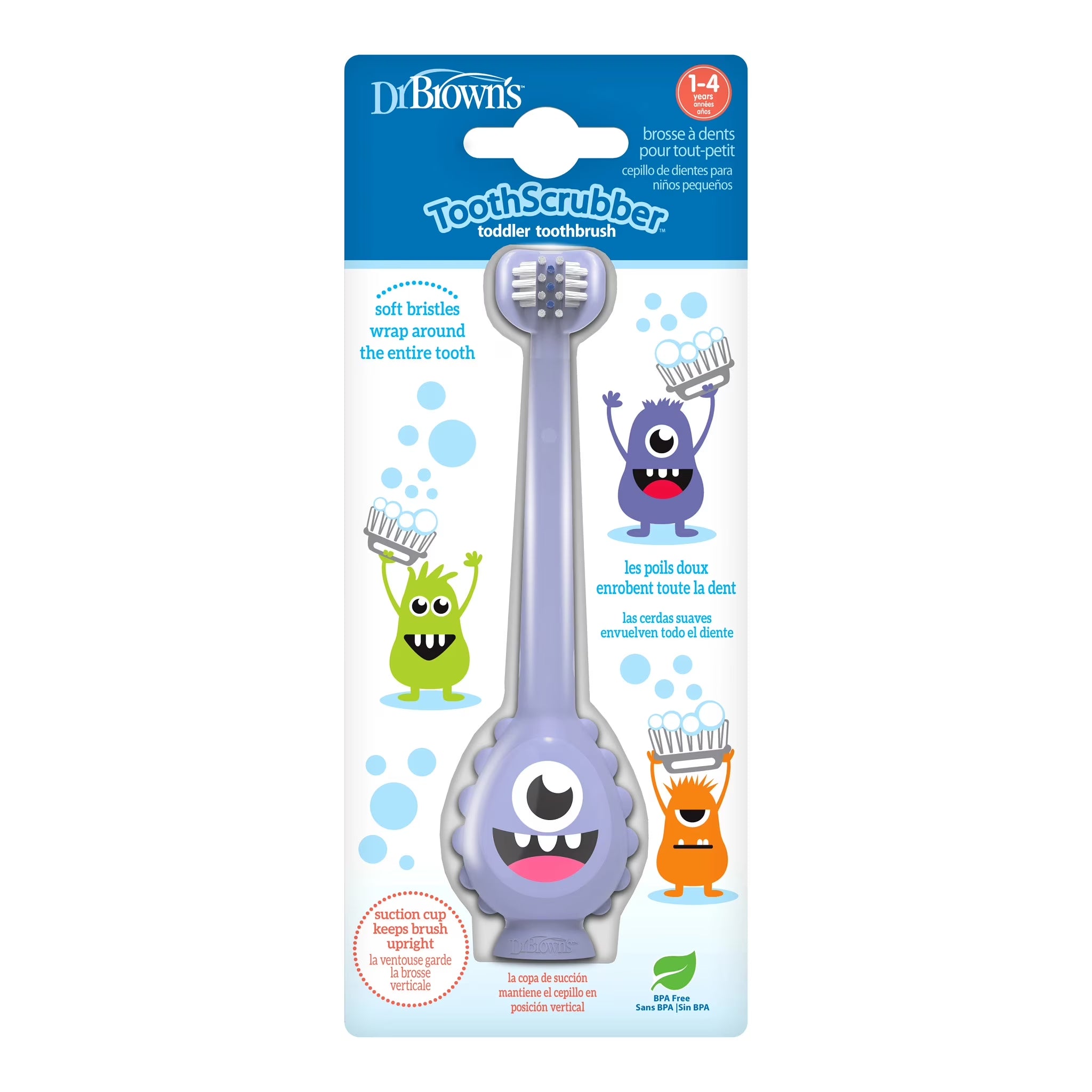 Toothscrubber Toothbrush, 3-Sided, Color Changing Bristles, Suction Base, Purple, 1-4Y