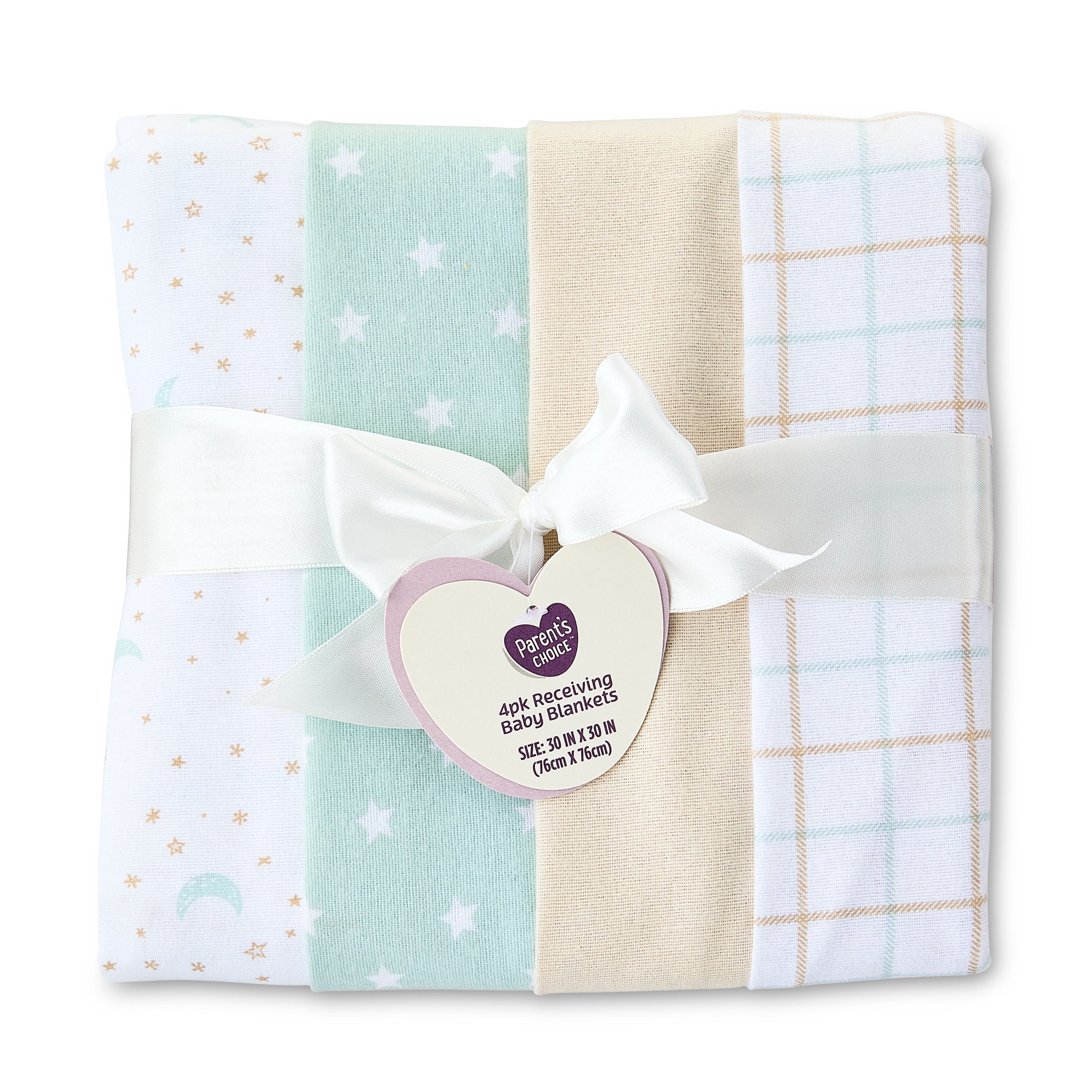 Star and Moon Cotton Flannel Receiving Blankets, 4 Pack