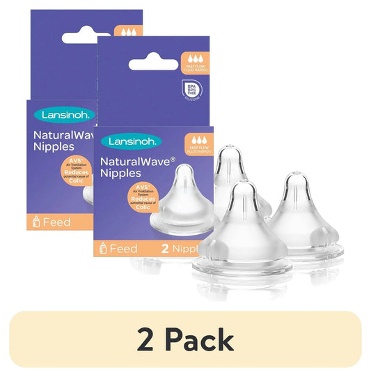 (2 Pack)  Naturalwave Baby Bottle Nipples, Fast Flow (4L), 2 Count