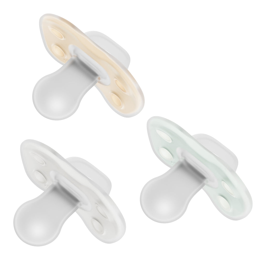 Advantage One-Piece Silicone Baby Pacifier, Fully Symmetrical, Neutral, 0-6M, 3 Pack
