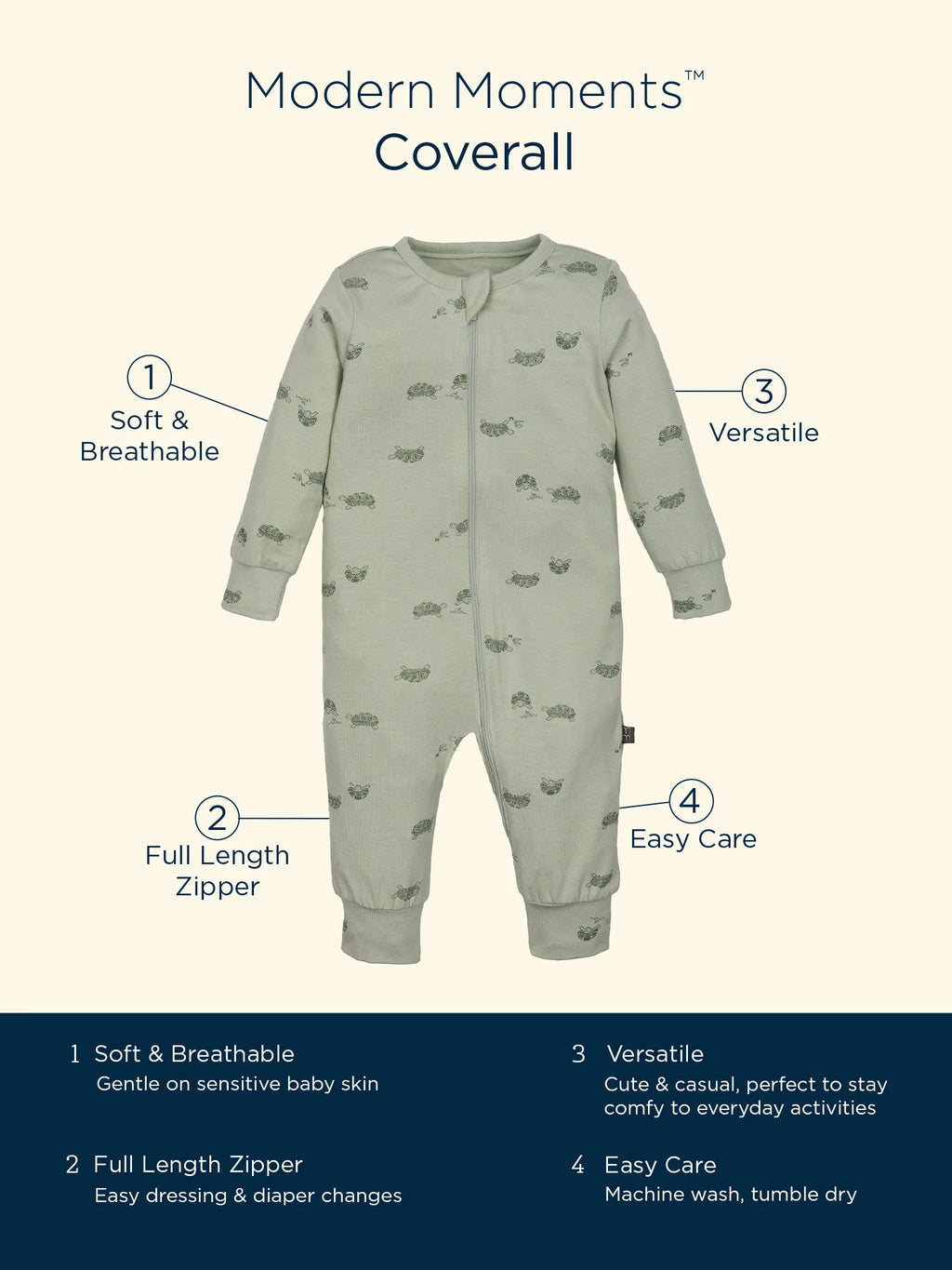 by Gerber Baby Neutral Super Soft Viscose Long Sleeve Coverall, Sizes Newborn - 12 Months