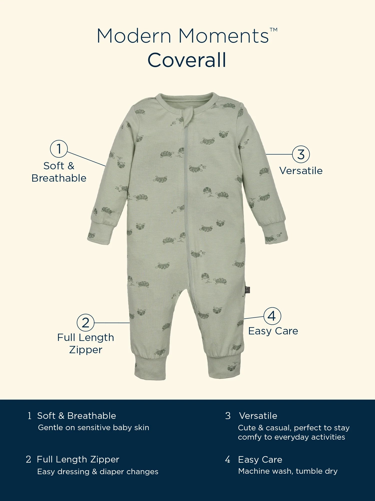 by Gerber Baby Neutral Super Soft Viscose Long Sleeve Coverall, Sizes Newborn - 12 Months
