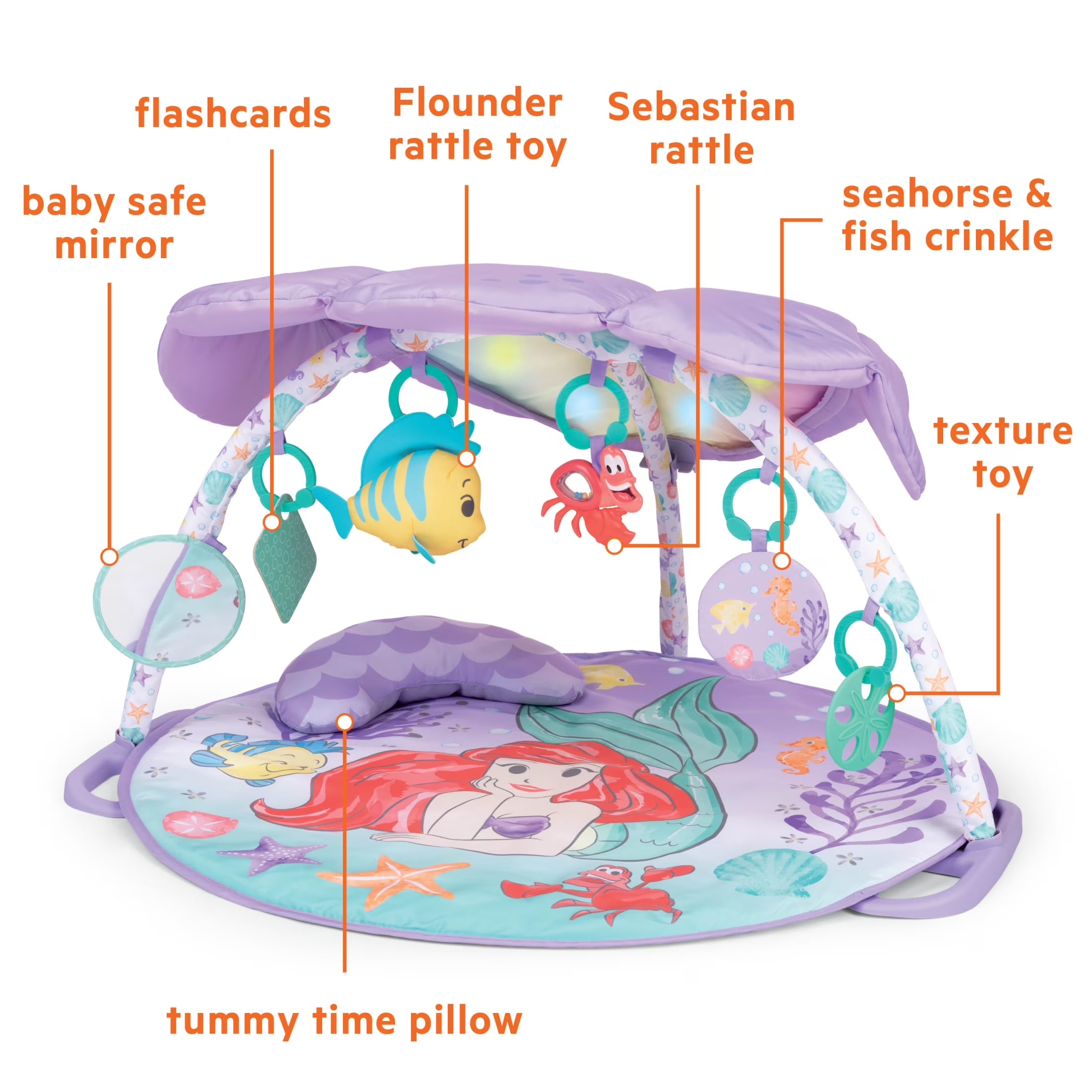 Disney Baby the Little Mermaid Baby Activity Gym & Play Mat with Tummy Time Pillow by